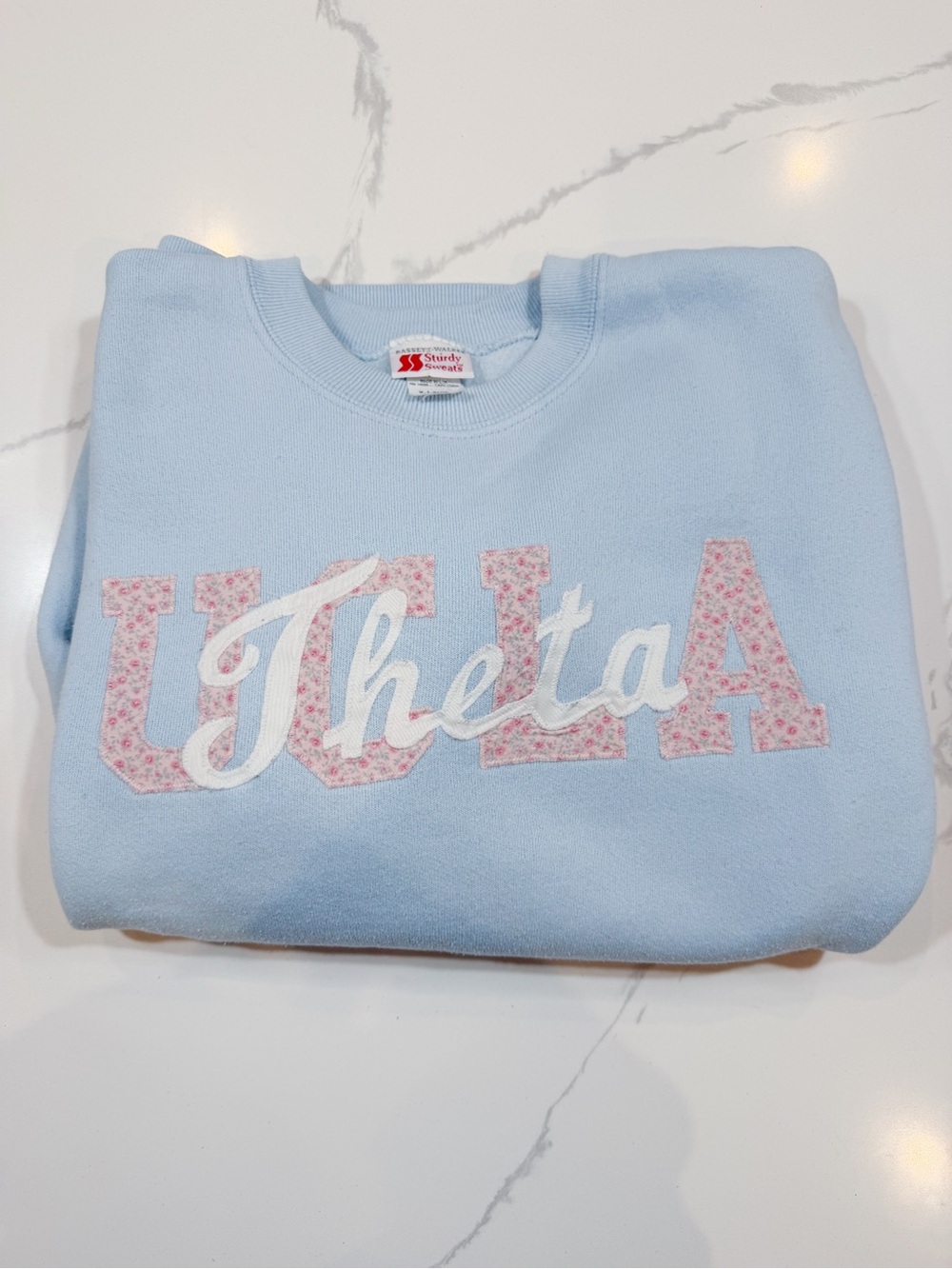 Light Blue Theta Appliqué Crewneck Sweatshirt